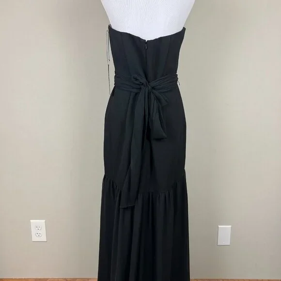 White Vera Wang Dress Womens 8 Black Crinkle Chiffon Trumpet Hem Strapless  Gown